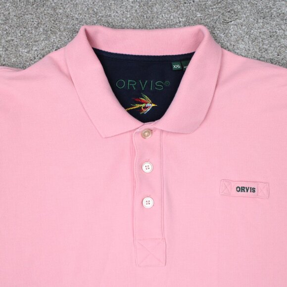 Orvis Signature Polo Shirt Mens 2XL XXL Pink Split Hem 100% Cotton Short Sleeve - Picture 6 of 14